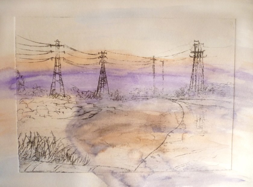 Stony Creek – purple, 2013, drypoint etching and water colour